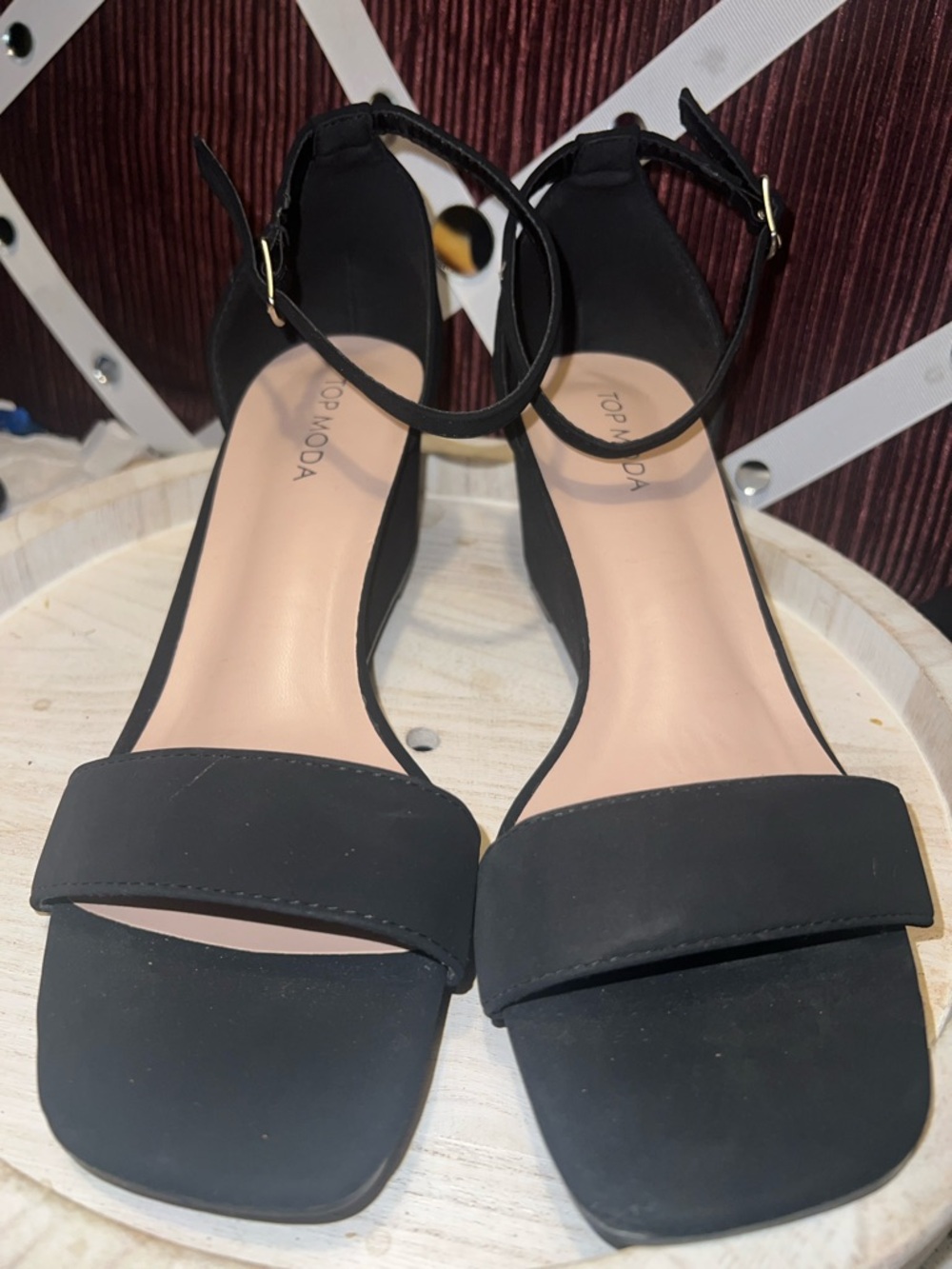 Top Moda Women's Black Ankle-Strap Block Heel Sandals